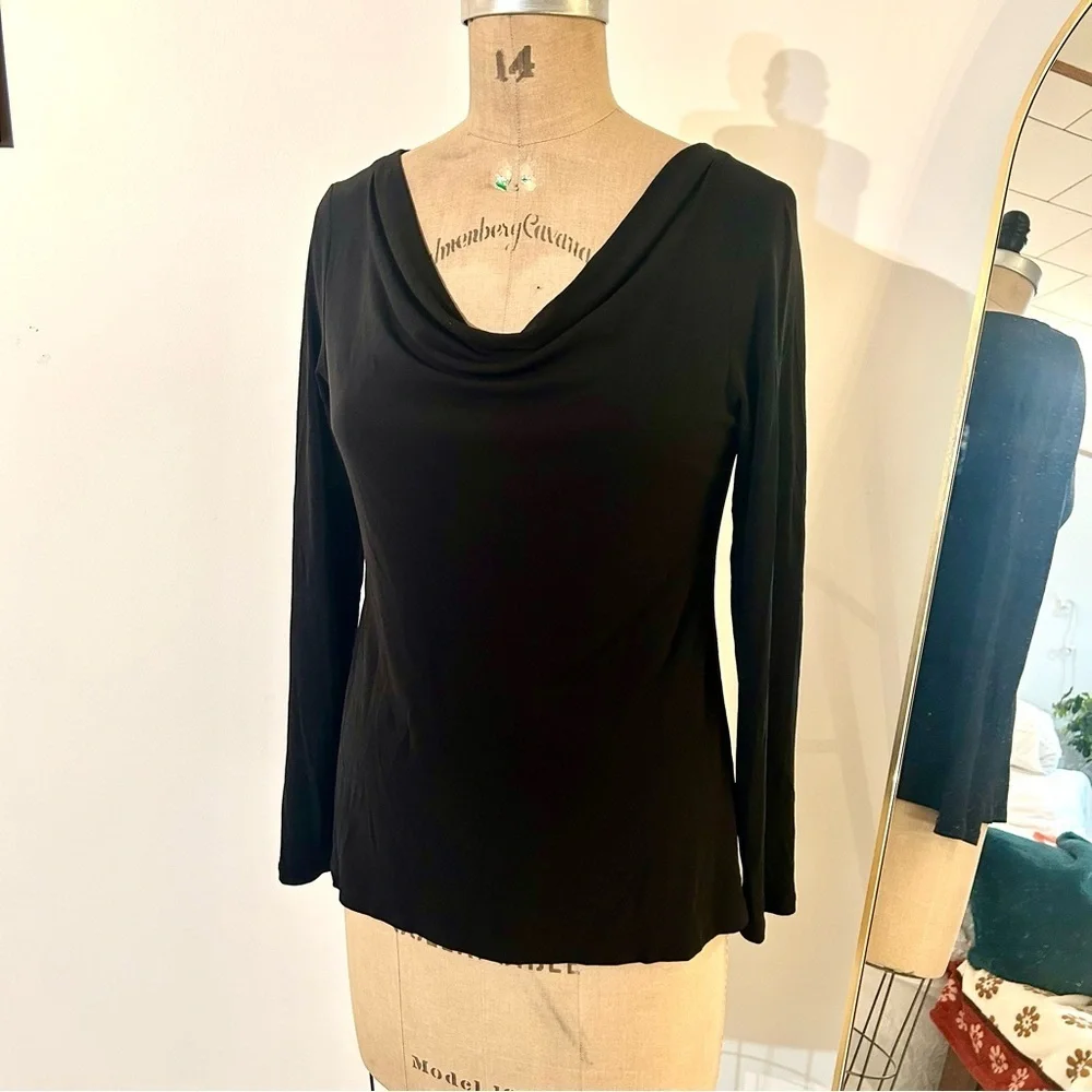 Eileen Fisher Black Long Sleeve Cowl Neck Blouse 100% Silk Sz S